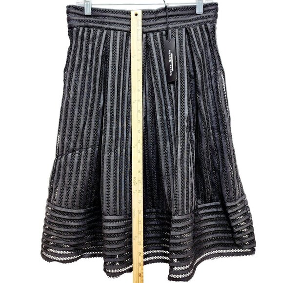 Black Mesh Striped A-Line Skirt By Haute Monde Size L Womens Elegant Mid-Length - Picture 3 of 12